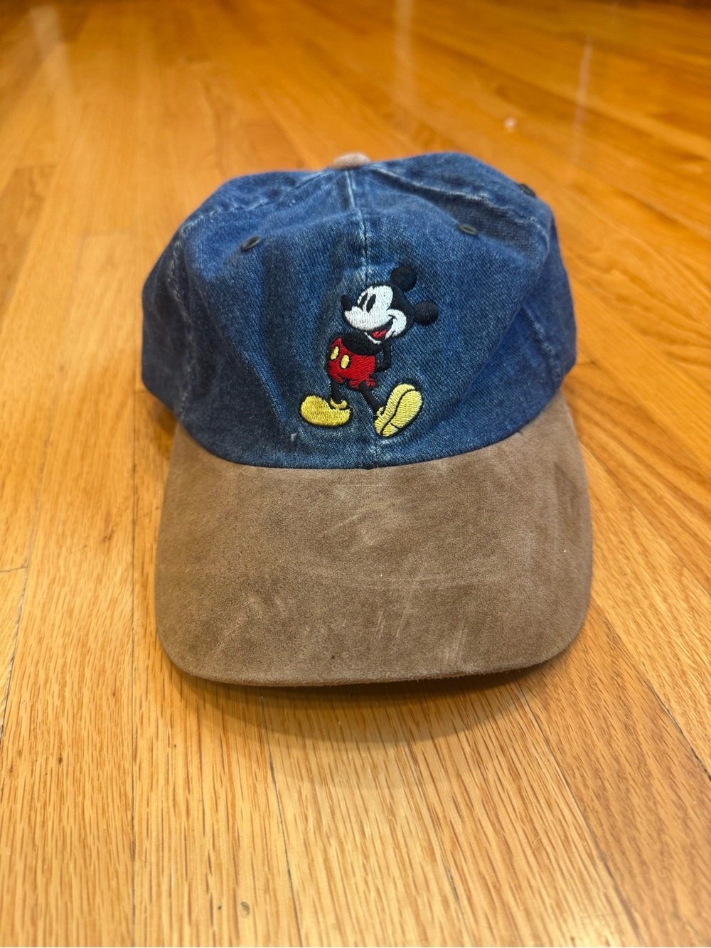 Denim & Brown Mickey Mouse Embroidered Baseball Cap